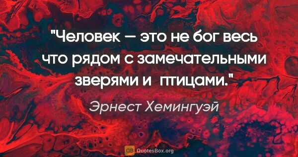 Эрнест Хемингуэй цитата: "Человек — это не бог весь что рядом с замечательными зверями..."