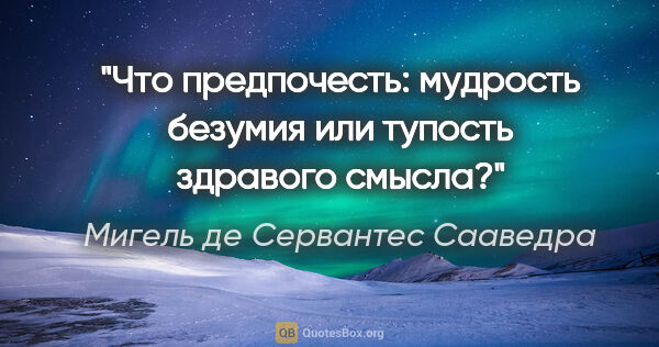 Мигель де Сервантес Сааведра цитата: "Что предпочесть: мудрость безумия или тупость здравого смысла?"