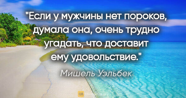 Мишель Уэльбек цитата: "Если у мужчины нет пороков, думала она, очень трудно угадать,..."