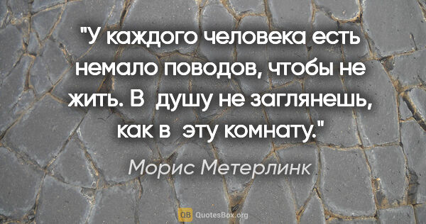Морис Метерлинк цитата: "У каждого человека есть немало поводов, чтобы не жить. В душу..."