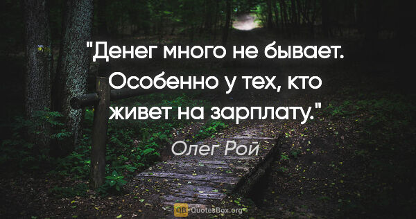 Олег Рой цитата: "Денег много не бывает. Особенно у тех, кто живет на зарплату."