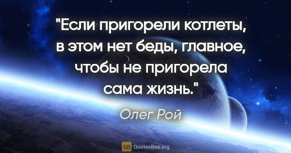 Олег Рой цитата: "Если пригорели котлеты, в этом нет беды, главное, чтобы не..."