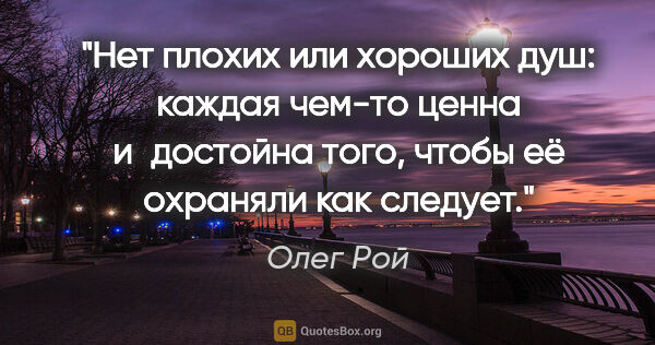 Олег Рой цитата: "Нет плохих или хороших душ: каждая чем-то ценна и достойна..."