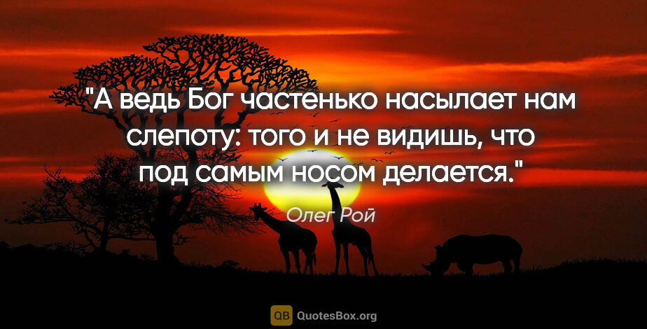 Олег Рой цитата: "А ведь Бог частенько насылает нам слепоту: того и не видишь,..."