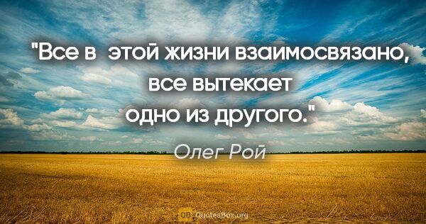 Олег Рой цитата: "Все в этой жизни взаимосвязано, все вытекает одно из другого."