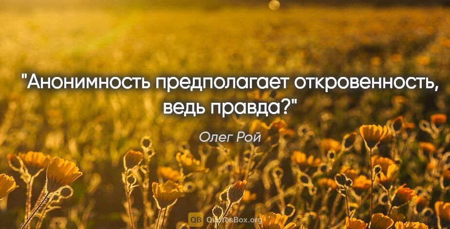 Олег Рой цитата: "Анонимность предполагает откровенность, ведь правда?"