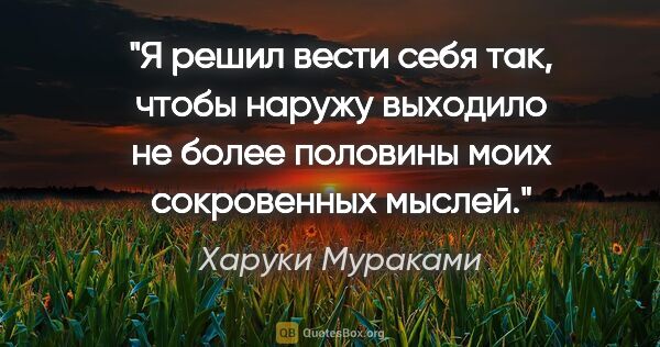 Харуки Мураками цитата: "Я решил вести себя так, чтобы наружу выходило не более..."